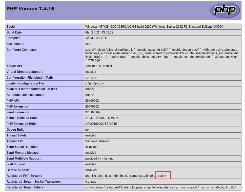 为PHP模块添加SQL SERVER2012数据库的步骤详解