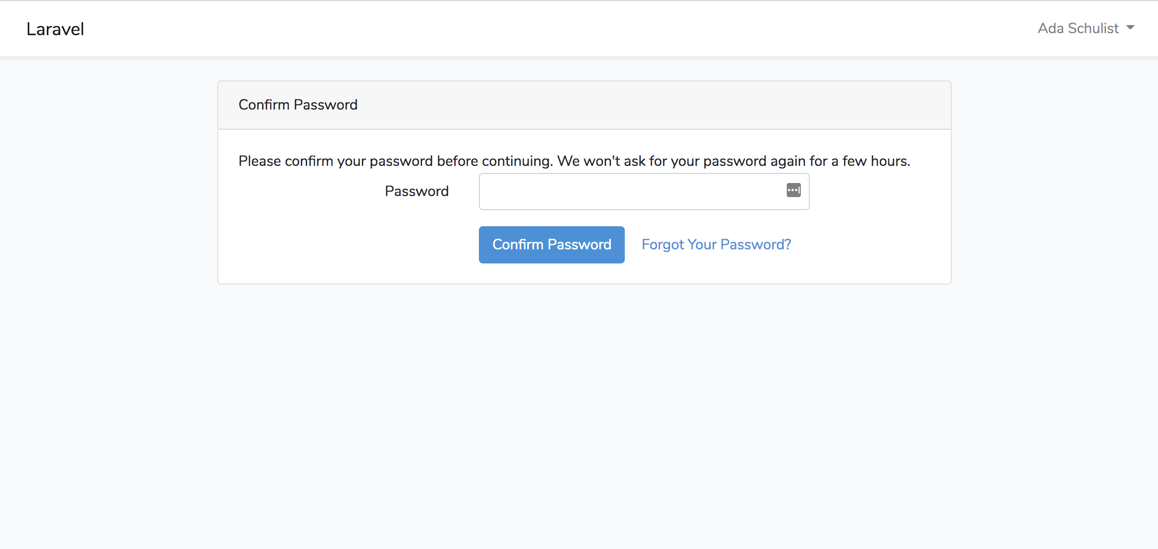 Laravel6.2中用于用户登录的新密码确认流程详解