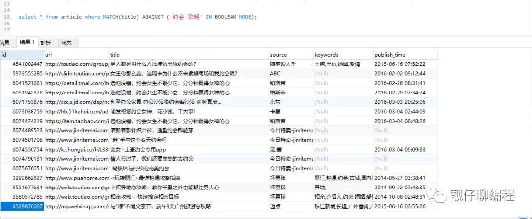 Mysql实现简易版搜索引擎的示例代码