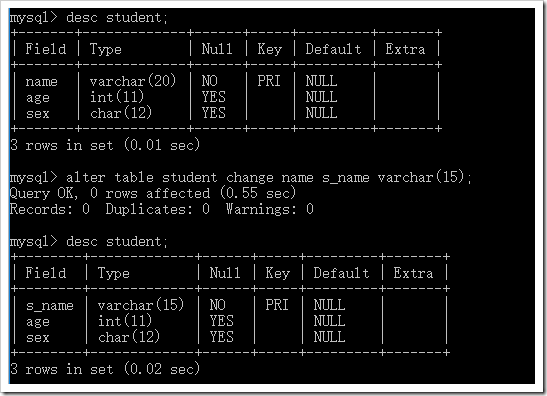 mysql数据表的基本操作之表结构操作，字段操作实例分析