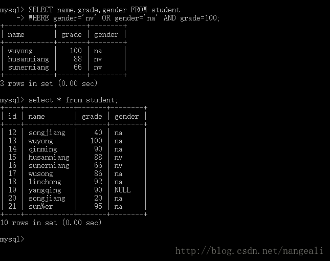 MySql带OR关键字的多条件查询语句