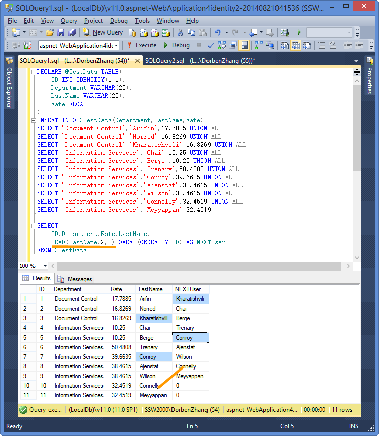 SqlServer2012中LEAD函数简单分析