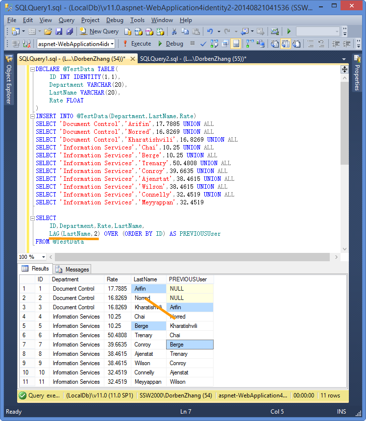 SqlServer2012中LEAD函数简单分析